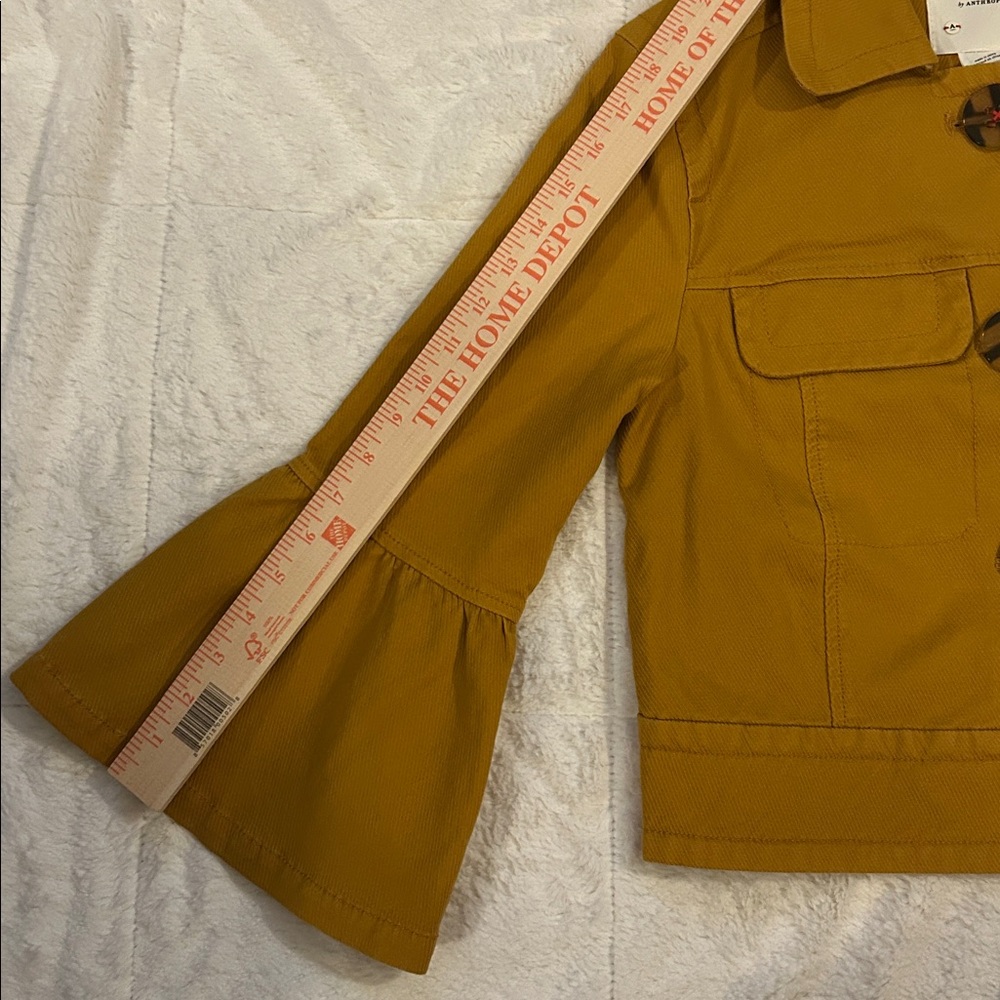 Anthropologie Nora Flounce Sleeved Trucker Jacket in Mustard - S - Picture 14 of 15